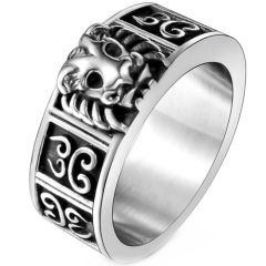 **COI Titanium Black Silver Lion Head Ring-8582