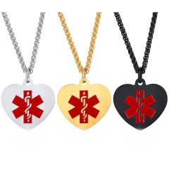 COI Titanium Black/Gold Tone/Silver Heart Shape Medical Alert Dog Tag Pendant-8591