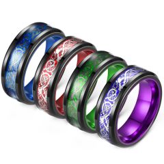 **COI Black Titanium Purple/Green/Red/Blue Dragon Beveled Edges Ring-8603