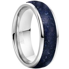 **COI Tungsten Carbide Ring With Blue Meteorite-8604