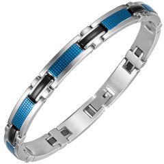 COI Titanium Black Blue Silver Bracelet With Steel Clasp(Length: 8.26 inches)-8615