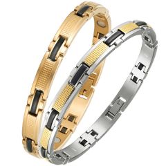 COI Titanium Black Gold Tone Silver/Black Gold Tone Bracelet With Steel Clasp(Length: 8.26 inches)-8616