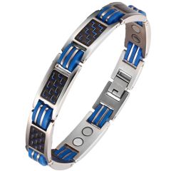 COI Titanium Blue Silver Bracelet With Carbon Fiber & Steel Clasp(Length: 8.26 inches)-8617