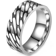 **COI Titanium Black Silver Pipe Cut Flat Ring-8629