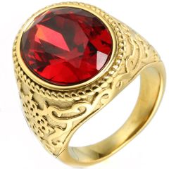 **COI Gold Tone Titanium Ring With Created Red Ruby/Blue Sapphire-8635AA