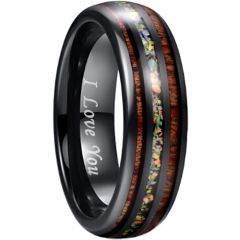 **COI Black Tungsten Carbide Dome Court Ring With Crushed Opal & Wood-8639A
