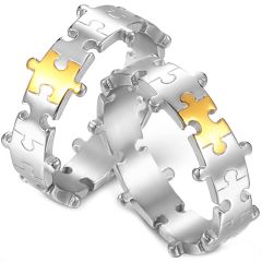 **COI Titanium Gold Tone Silver Puzzle Ring-8643AA