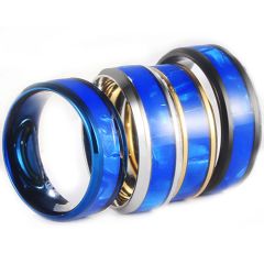 **COI Titanium Black/Gold Tone/Silver/Blue Beveled Edges Ring With Blue Camo-8653AA