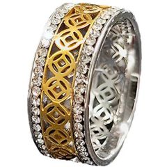 **COI Titanium Gold Tone Silver Celtic Ring With Cubic Zirconia-8658