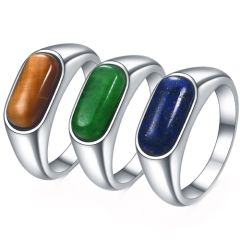**COI Titanium Ring With Tiger Eye/Created Blue Sapphire/Green Emerald-8667AA