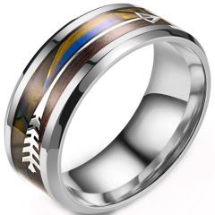 **COI Titanium Wood Beveled Edges Ring With Arrow-8670AA