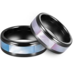 **COI Black Tungsten Carbide Abalone Shell Beveled Edges Ring-8694AA