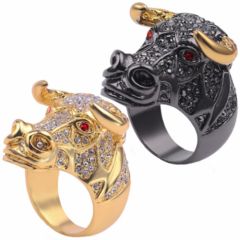 **COI Titanium Black/Gold Tone Buffalo Ring With Cubic Zirconia-8698