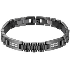 COI Titanium Black/Gold Tone/Silver Cubic Zirconia Bracelet With Steel Clasp(Length: 8.26 inches)-8700