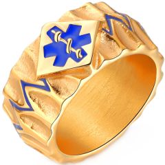 **COI Titanium Gold Tone Blue Medical Alert Ring-8706