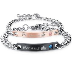 COI Titanium Silver Black/Rose Her King His Queen Bracelet With Steel Clasp(Length: 7.67 inches/9.05 inches)-8707
