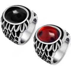**COI Titanium Black Silver Ring With Black Onyx/Created Red Ruby-8708