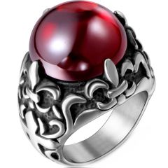 **COI Titanium Black Silver Ring With Black Onyx or Created Red Ruby-8709