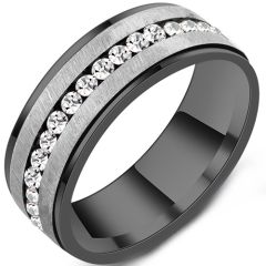 **COI Titanium Black Silver Step Edges Ring With Cubic Zirconia-8717