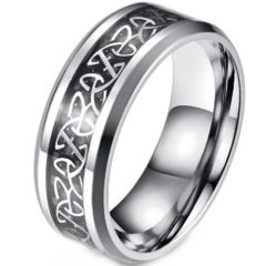 **COI Titanium Black/Gold Tone/Silver Trinity Knots Beveled Edges Ring With Carbon Fiber-8724