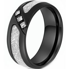 **COI Titanium Black/Gold Tone/Silver Meteorite Ring With Cubic Zirconia-8729