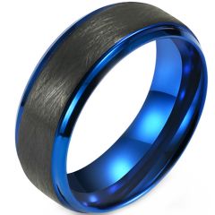 **COI Titanium Black Blue Sandblasted Beveled Edges Ring-8730