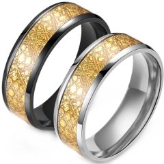 **COI Titanium Black/Silver Beveled Edges Ring With Synthetic Gold Foil-8734