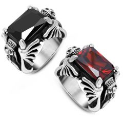 **COI Titanium Ring With Black Onyx/Created Red Ruby-8743