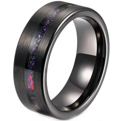 **COI Black Tungsten Carbide Crushed Opal Pipe Cut Flat Ring-8747