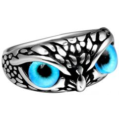 **COI Titanium Black/Gold Tone/Silver Black Owl Ring With Cat Eye Stone-8748