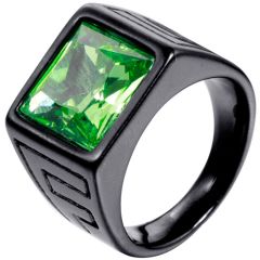 **COI Titanium Black/Gold Tone Ring With Created Green Emerald-8749