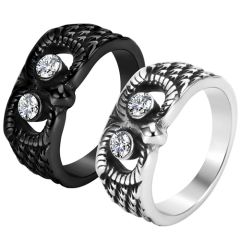 **COI Titanium Black/Silver Owl Ring With Cubic Zirconia-8751