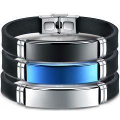 COI Titanium Black/Blue/Silver Bracelet With Rubber & Steel Clasp(Length: 9.05 inches)-8754