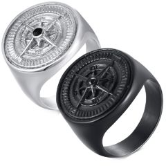 **COI Titanium Black/Silver Compass Ring With Cubic Zirconia-8757