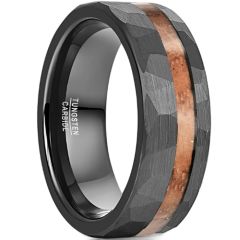 **COI Black Tungsten Carbide Hammered Pipe Cut Flat Ring With Wood-8766