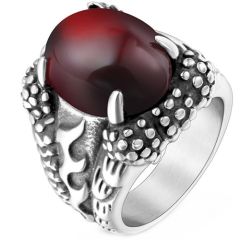 **COI Titanium Ring With Created Red Ruby Cabochon-8774