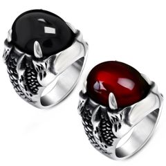 **COI Titanium Black Silver Ring With Created Red Ruby/ Black Onyx Cabochon-8775