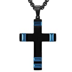 **COI Titanium Black Blue/Gold Tone/Silver Cross Pendant-8776