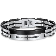COI Titanium Black Silver Cubic Zirconia Cross Bracelet With Steel Clasp(Length: 8.27 inches)-8787