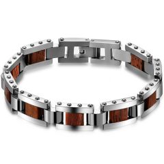 COI Titanium Wood Bracelet With Steel Clasp(Length: 8.50 inches)-8788