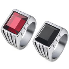 **COI Titanium Black Silver Ring With Black Onyx or Created Red Ruby-8797