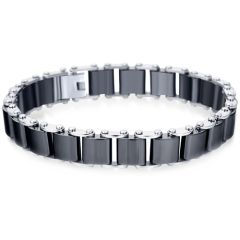 COI Titanium Black/White Ceramic Bracelet With Steel Clasp(Length: 7.87 inches)-8799