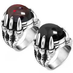 **COI Titanium Black Silver Dragon Claws Ring With Created Red Ruby/Black Onyx Cabochon-8804