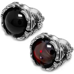 **COI Titanium Black Silver Ring With Black Onyx or Created Red Ruby Cabochon-8807