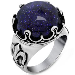 **COI Titanium Fleur De Lis Ring With Created Blue Sapphire-8809