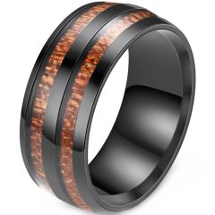 **COI Black Titanium Dome Court Ring With Wood-8811
