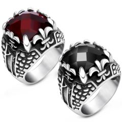 **COI Titanium Black Silver Ring With Created Red Ruby/Black Onyx-8812