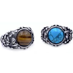 **COI Titanium Black Silver Ring With Tiger Eye/Turquoise-8818