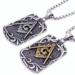 **COI Titanium Black Silver/Black Gold Tone Silver Freemason Masonic Pendant With Cubic Zirconia-8826