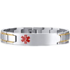 COI Titanium Gold Tone Silver Medical Alert Bracelet With Steel Clasp(Length: 8.27 inches)-8831
